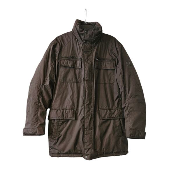 Royal Falcon Winter Parker Jacket Mens M Brown Insulated Pockets Whistle Zip - Picture 1 of 16